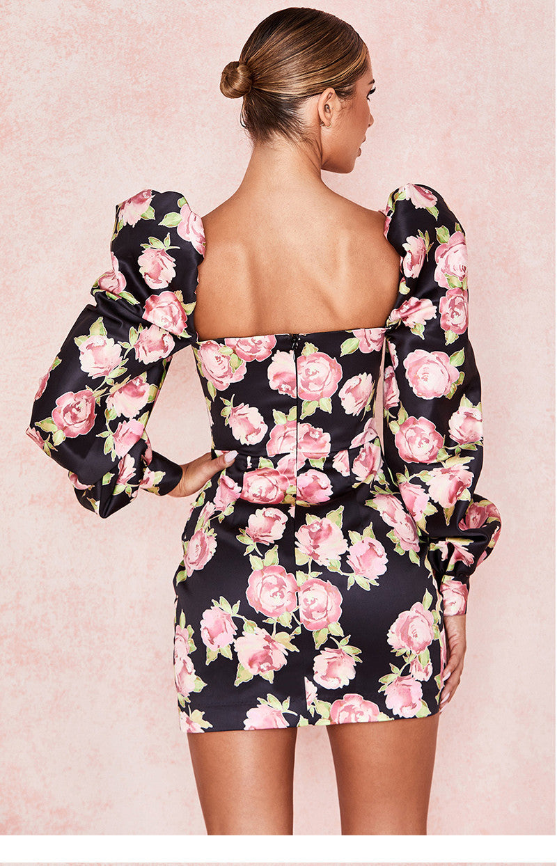 Abito floreale manica palloncino