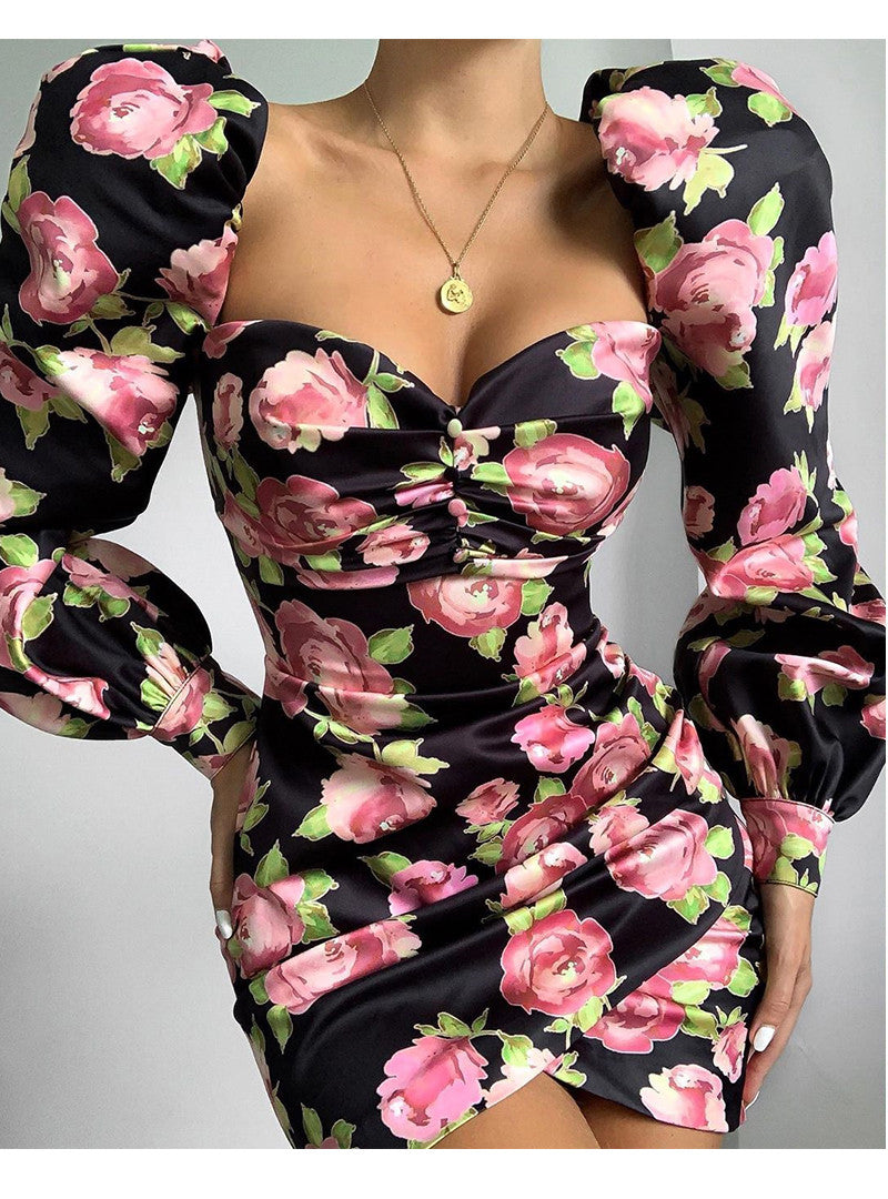 Abito floreale manica palloncino