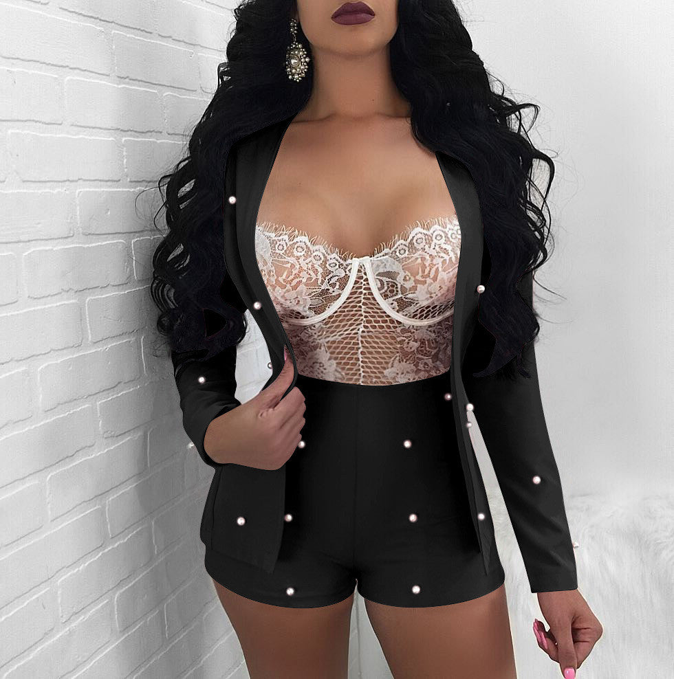 Completo blazer + shorts perle