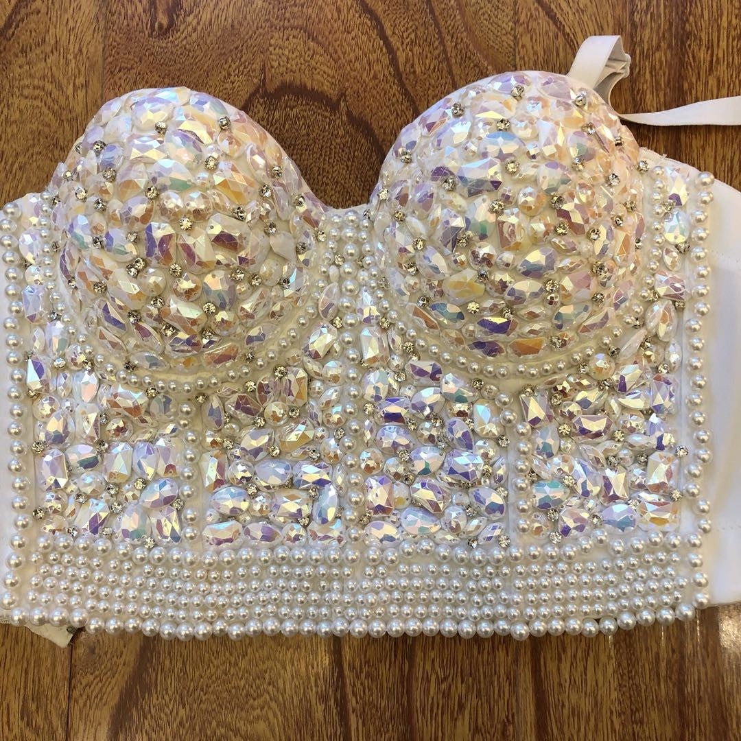 Crop top pink stone pearl