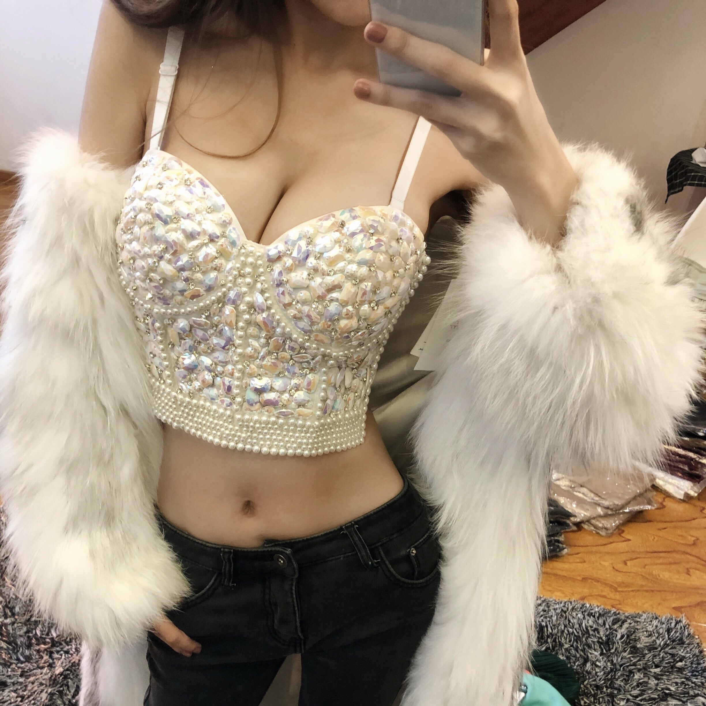 Crop top pink stone pearl