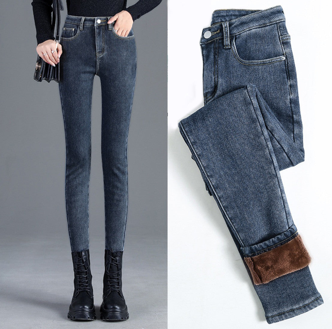 Jeans imbottiti con pelo