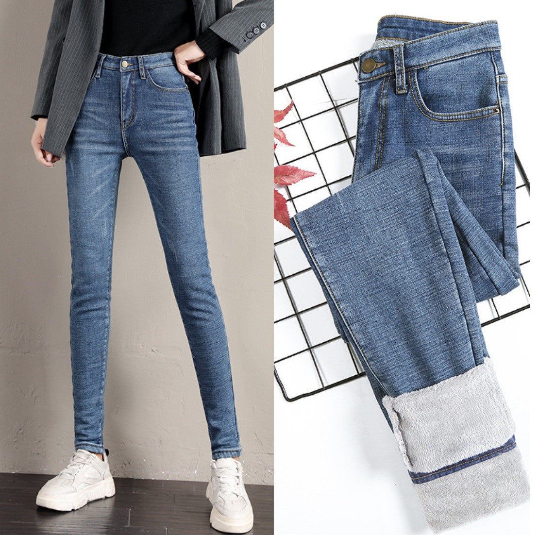 Jeans imbottiti con pelo