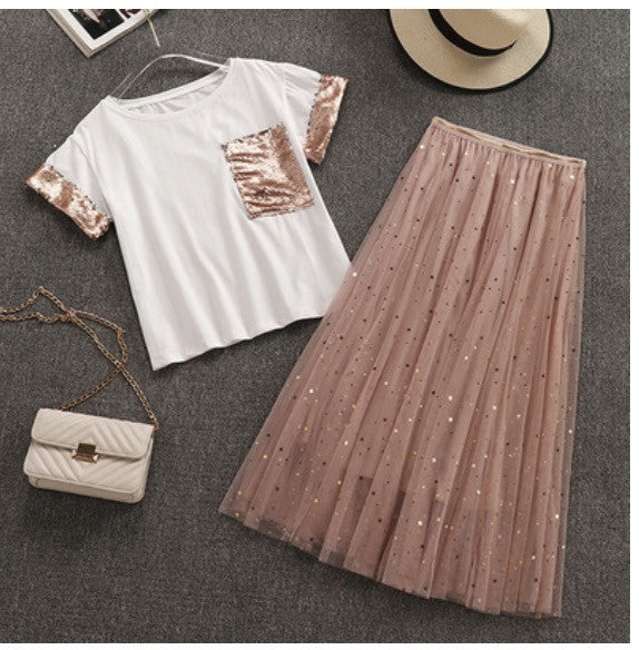 Completo pailettes rosa Wanda