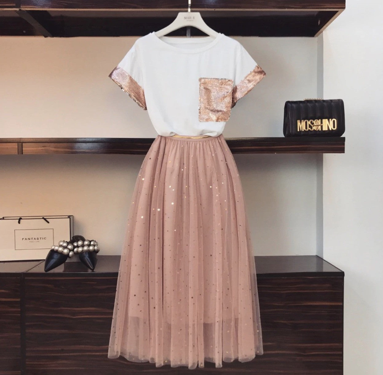 Completo pailettes rosa Wanda