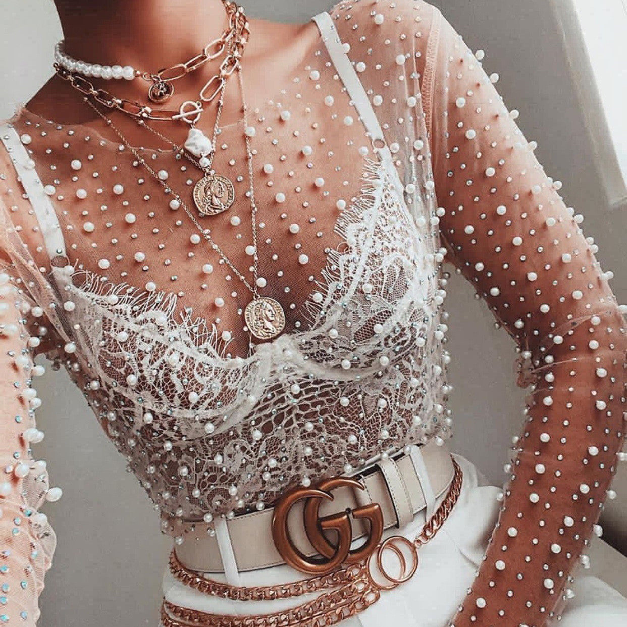Maglia perle e strass Dephany