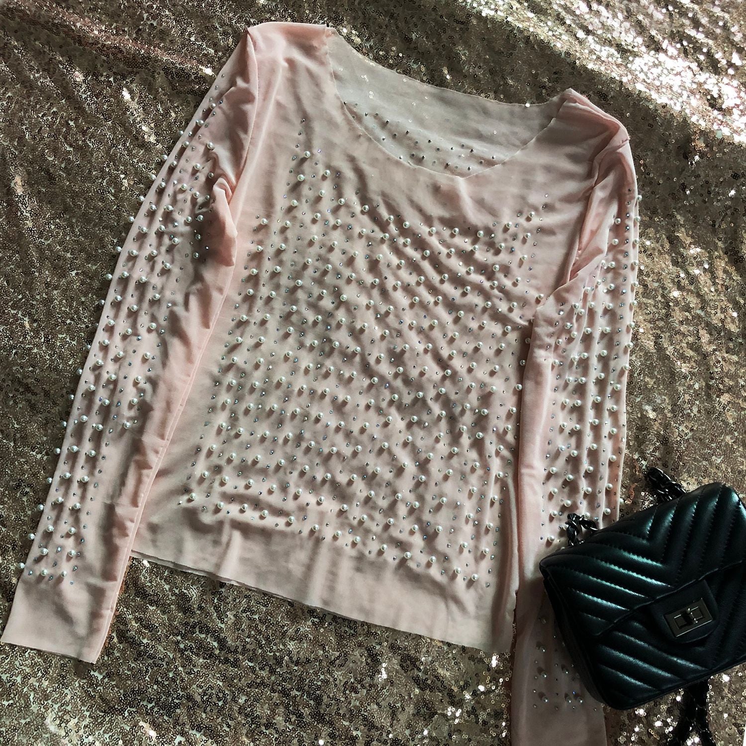 Maglia perle e strass Dephany