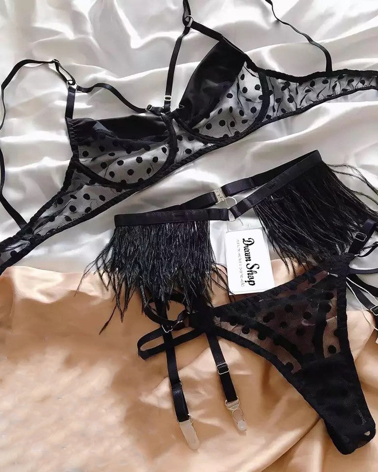 Completo intimo black pois plumage