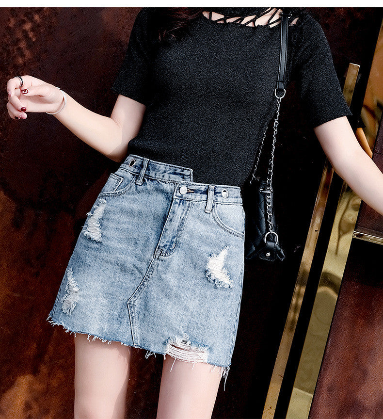 Minigonna denim con occhielli