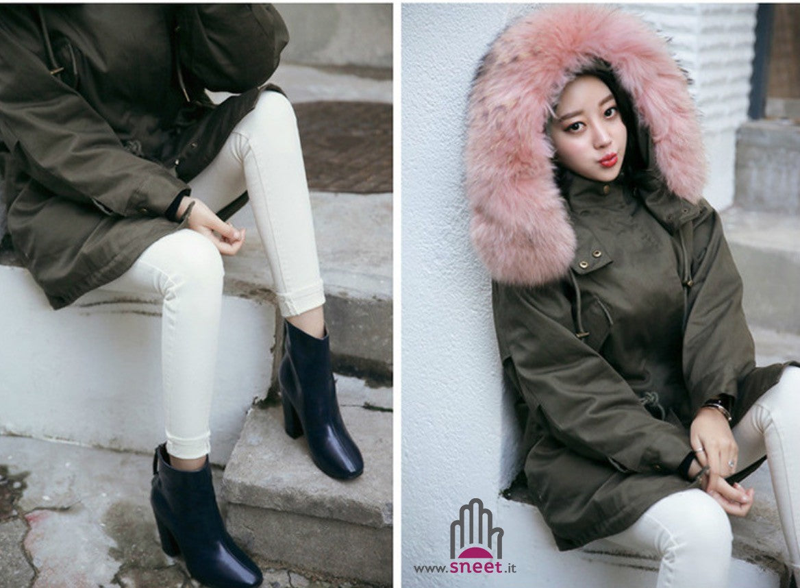 Parka lungo cappuccio rosa