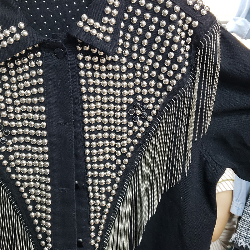 Giubbino black fringe studs