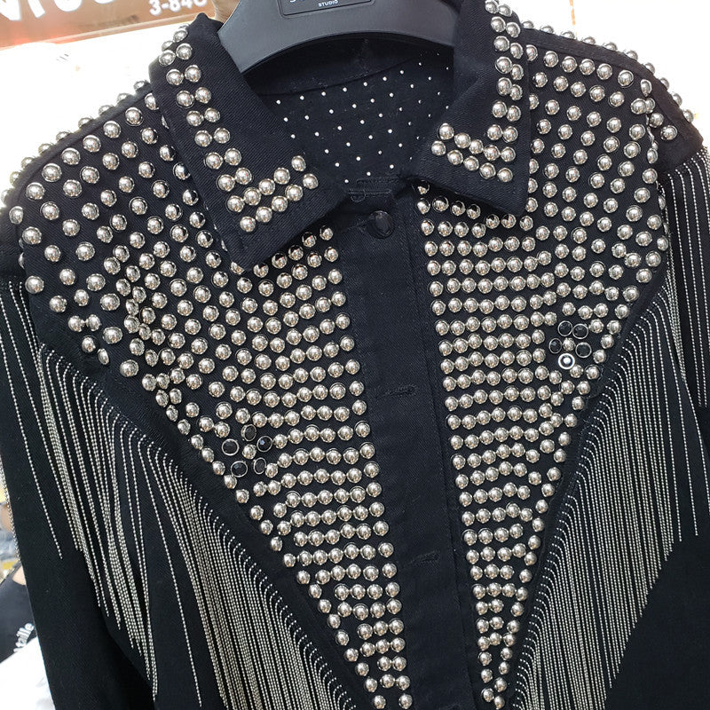 Giubbino black fringe studs