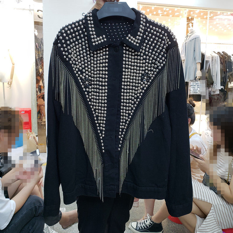 Giubbino black fringe studs