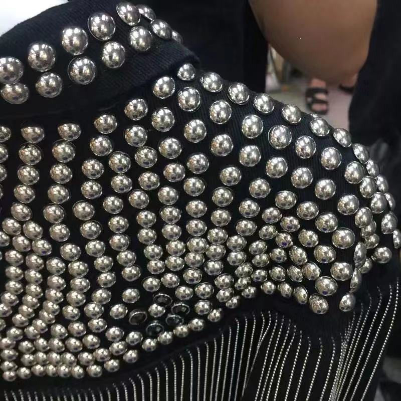 Giubbino black fringe studs