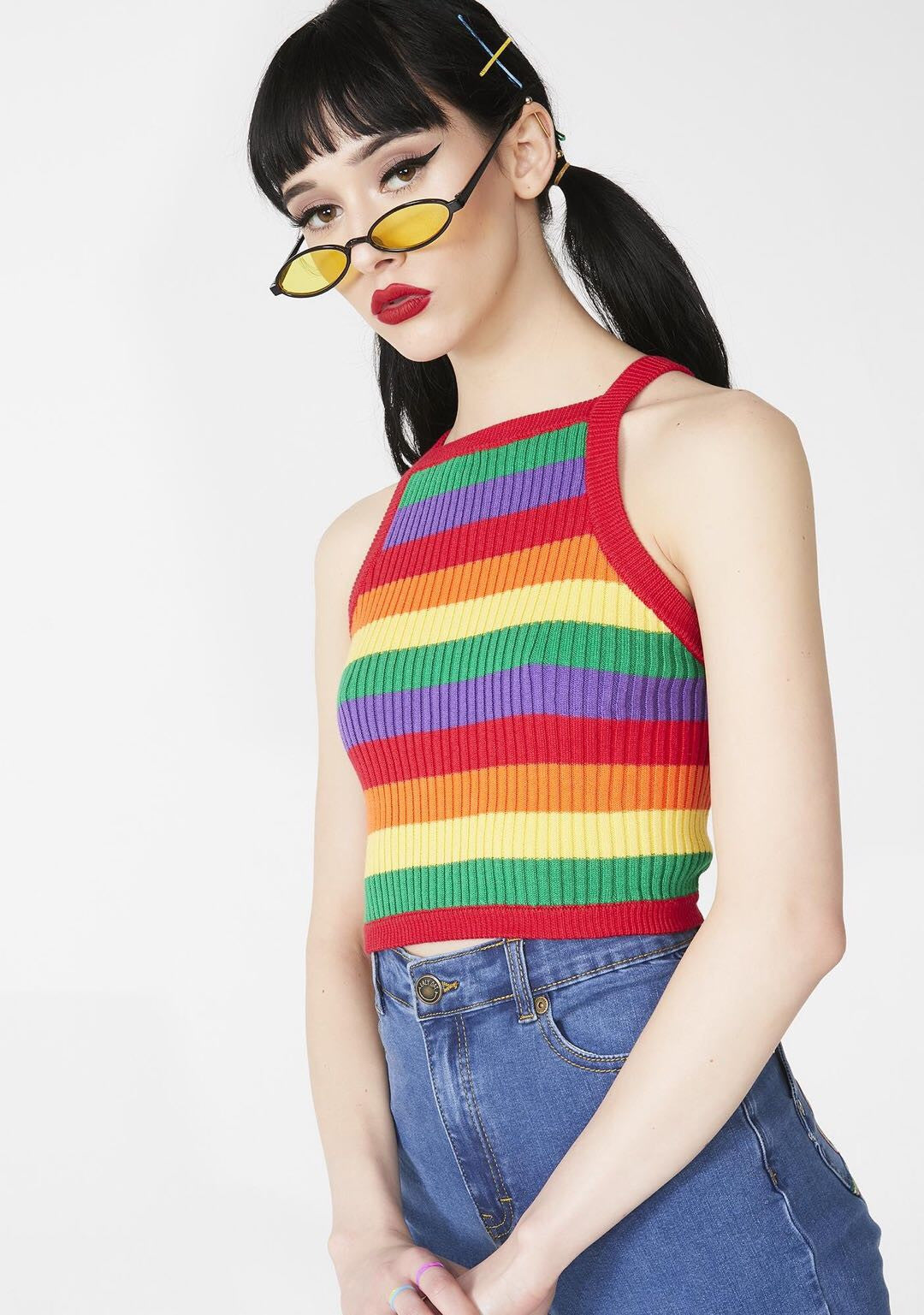 Top maglia arcobaleno
