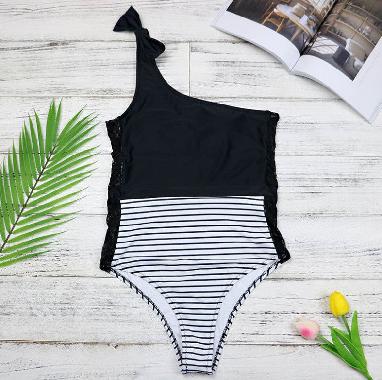 Costume intero stripelace monospalla