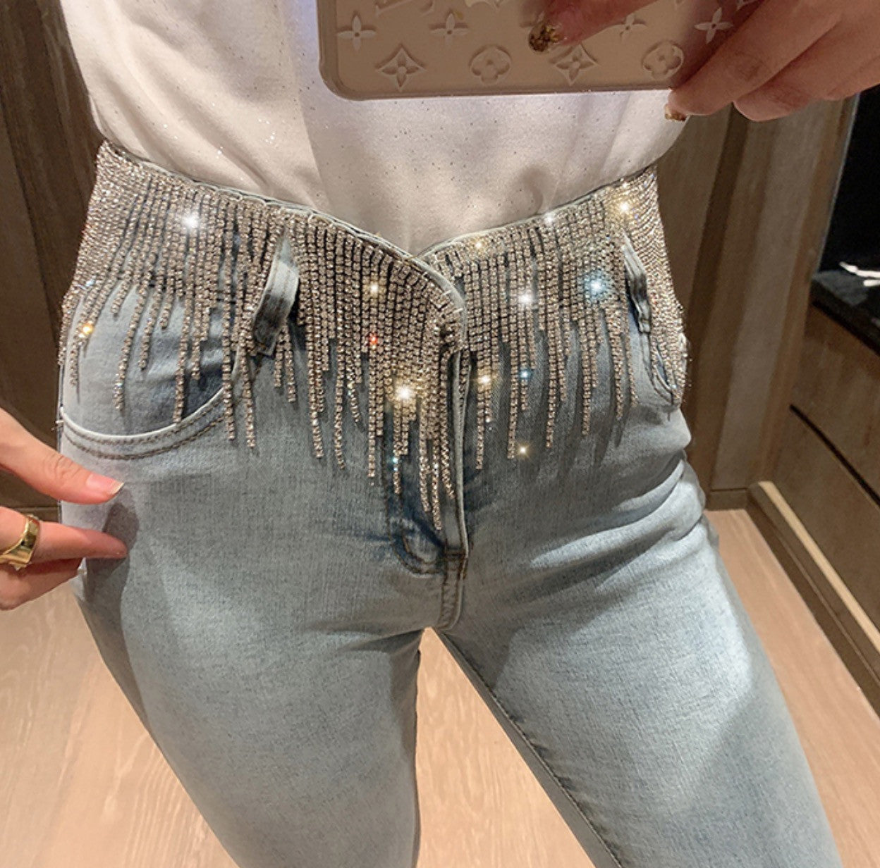 Jeans strassfringe belt