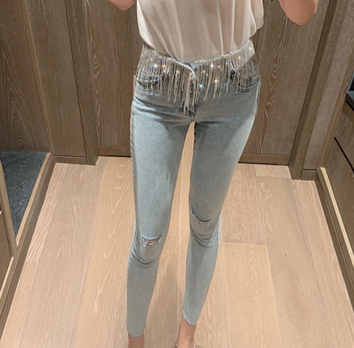 Jeans strassfringe belt