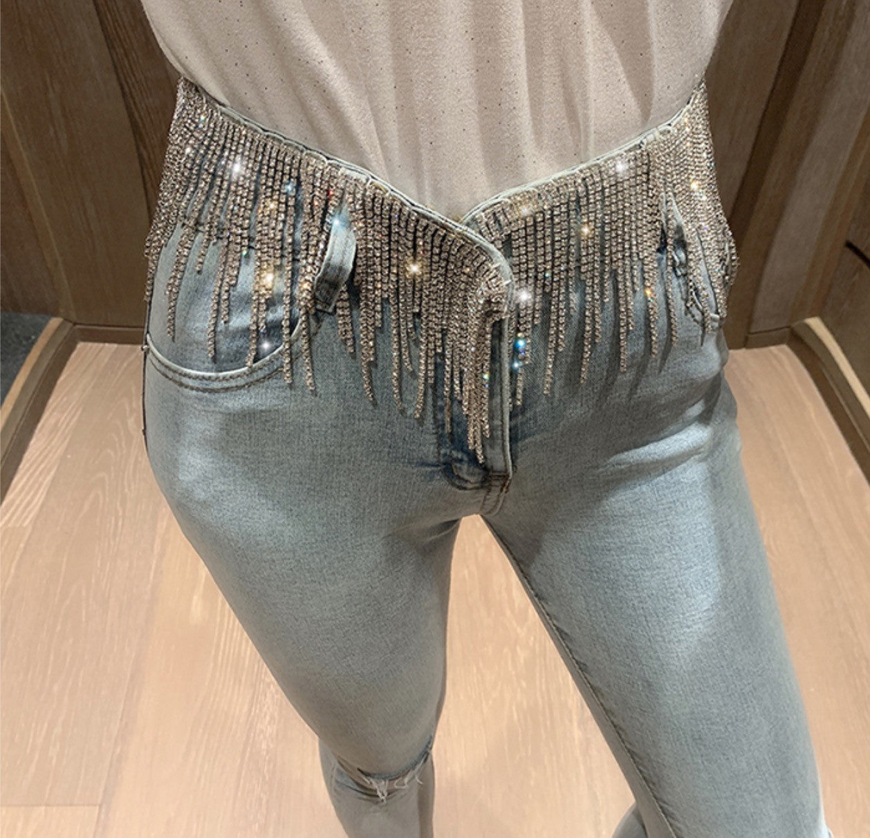 Jeans strassfringe belt