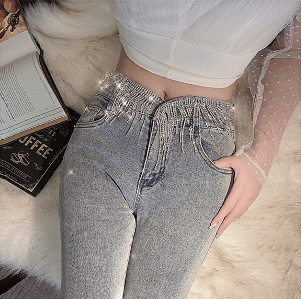 Jeans strassfringe belt