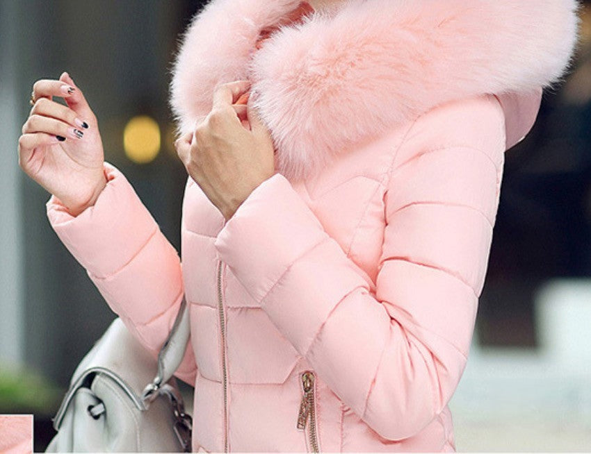 Piumino Johanna cappuccio bordato volpe rosa
