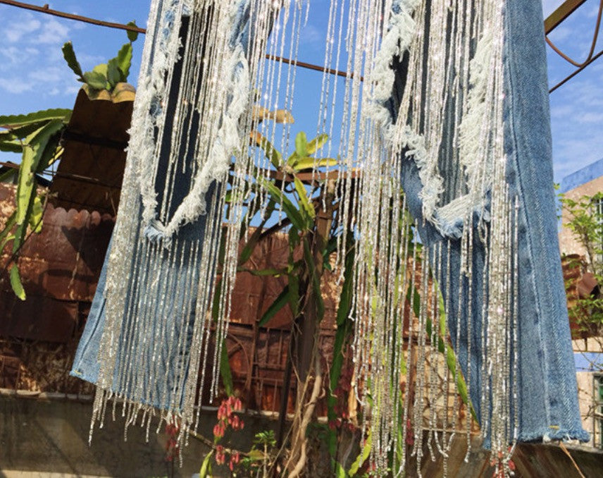 Jeans super frange lamè