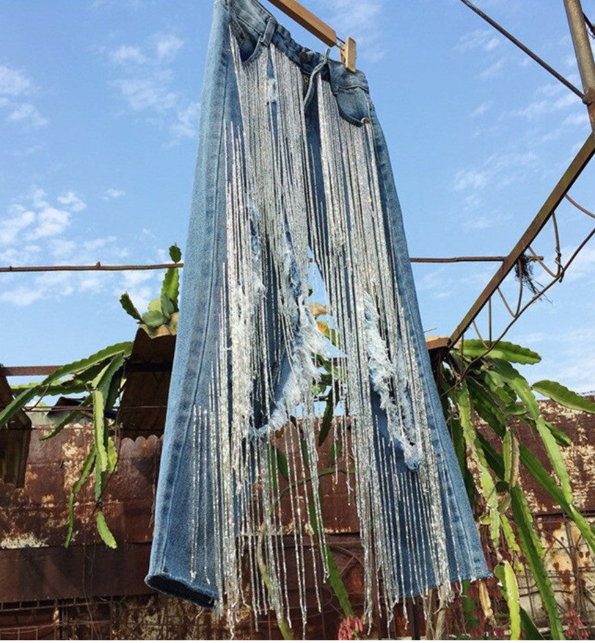 Jeans super frange lamè