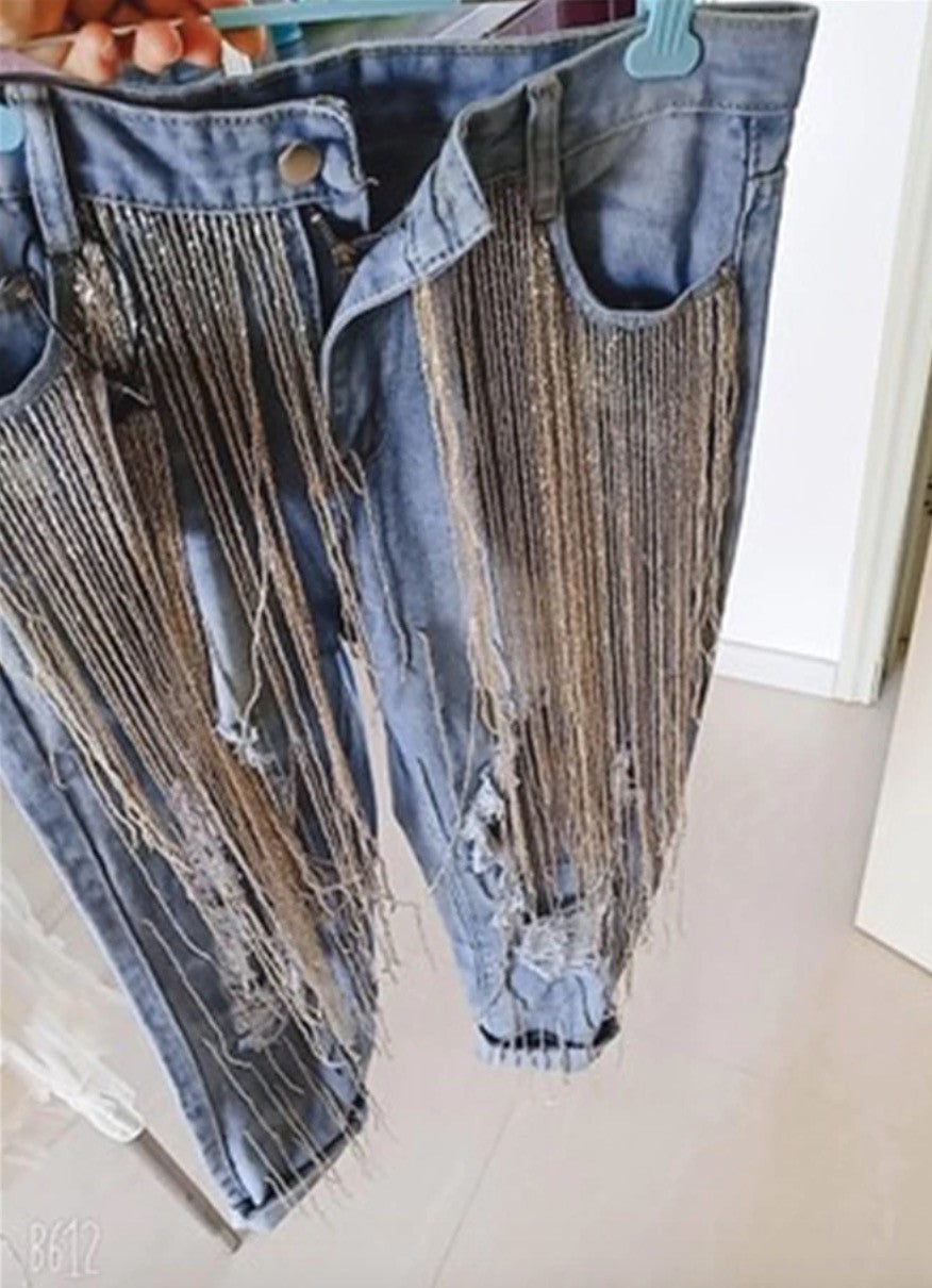 Jeans super frange lamè