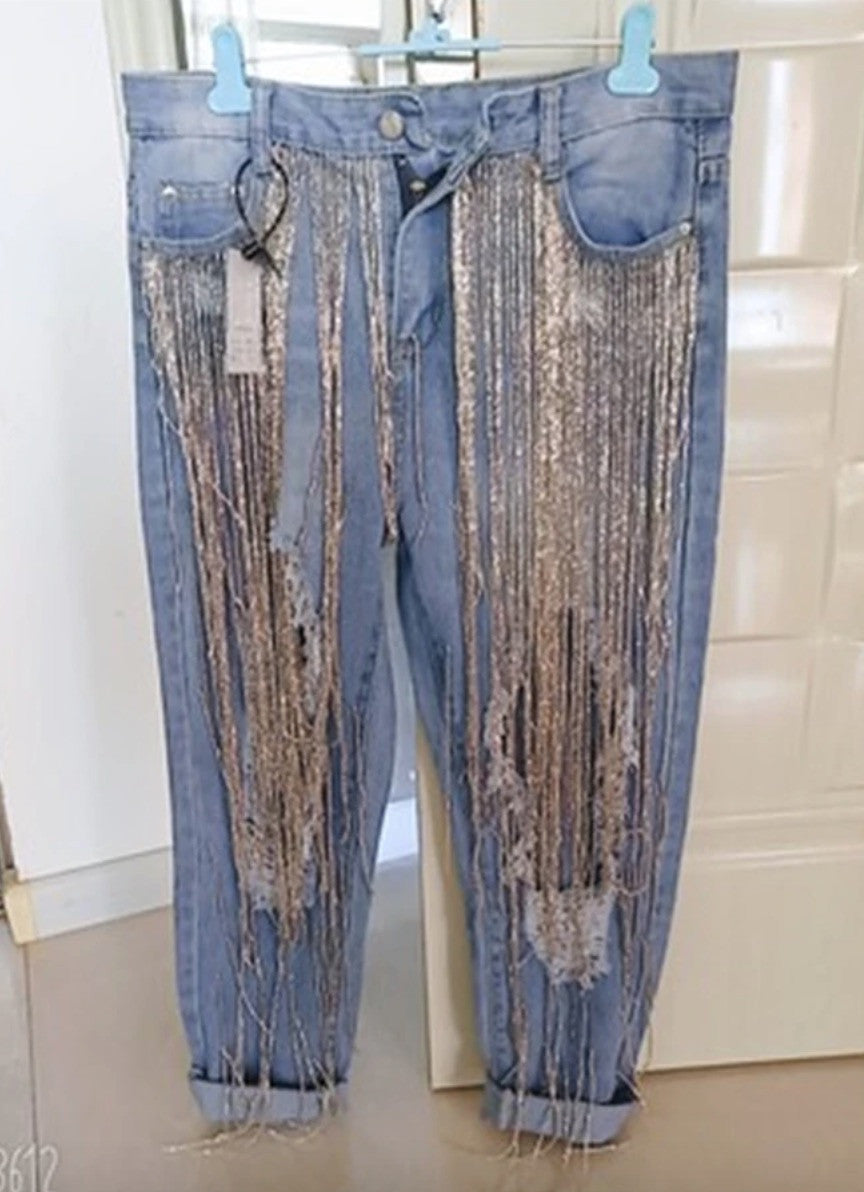 Jeans super frange lamè