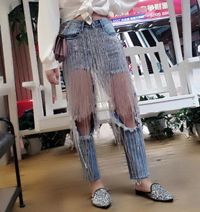 Jeans super frange lamè