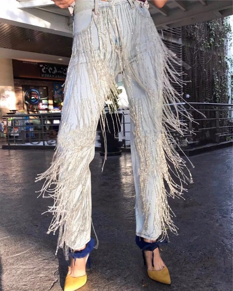 Jeans super frange lamè