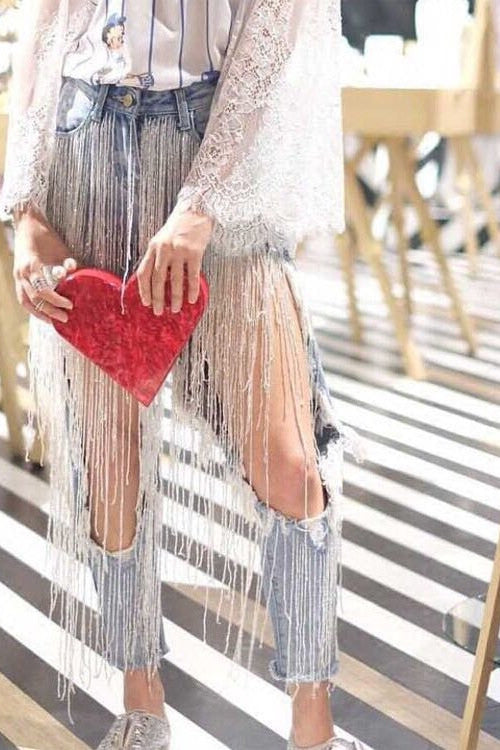 Jeans super frange lamè