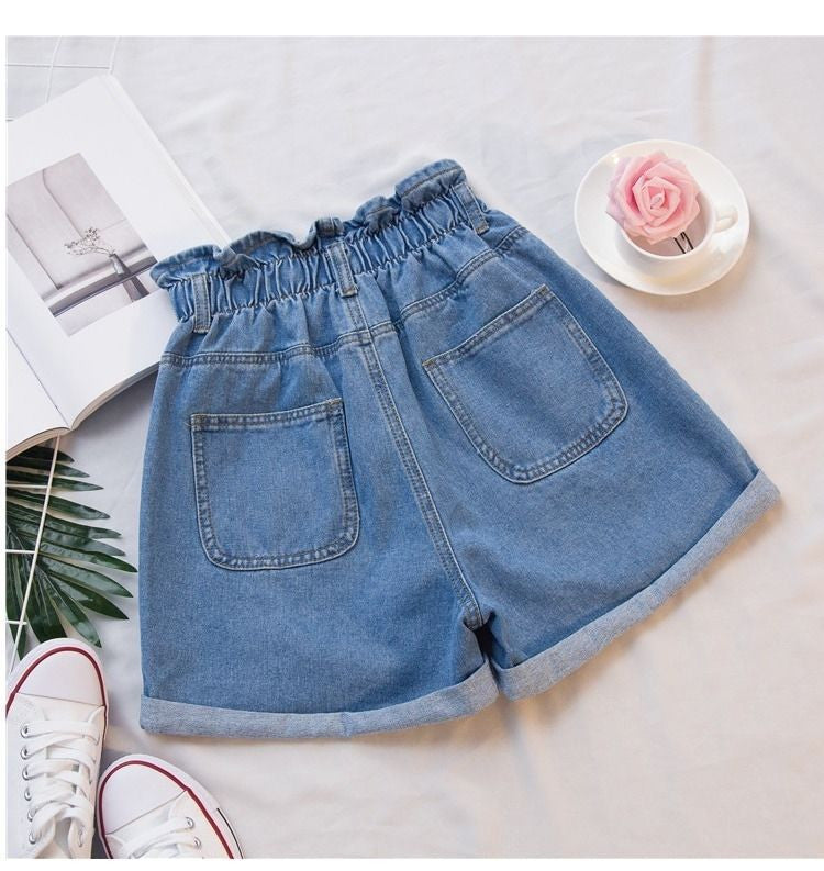 Shorts in denim caramella elastico