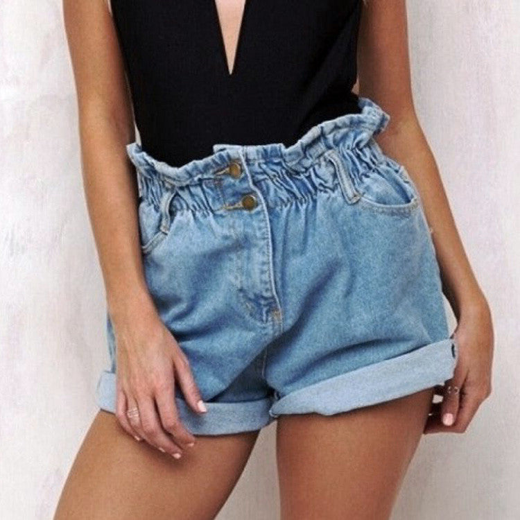 Shorts in denim caramella elastico