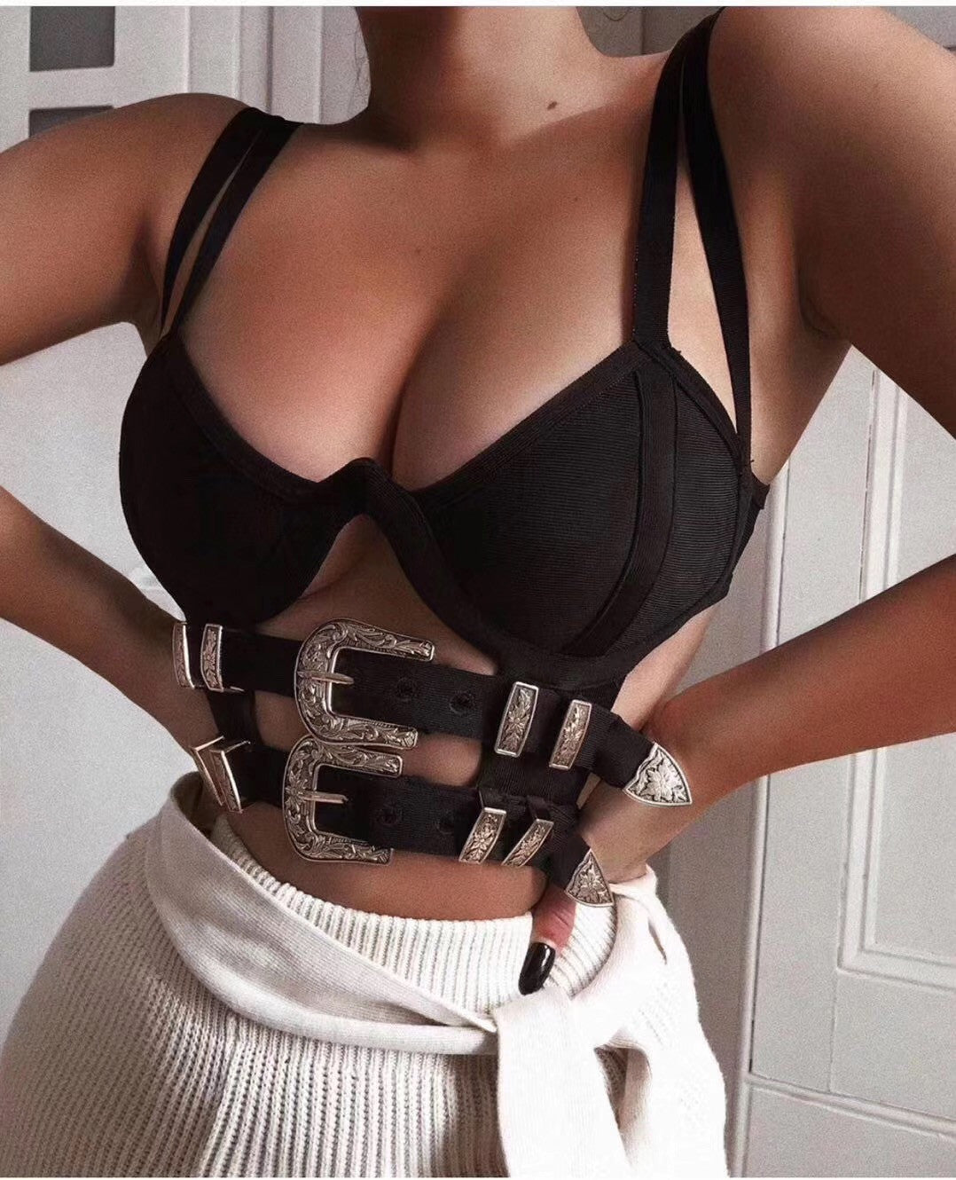 Crop top double belt