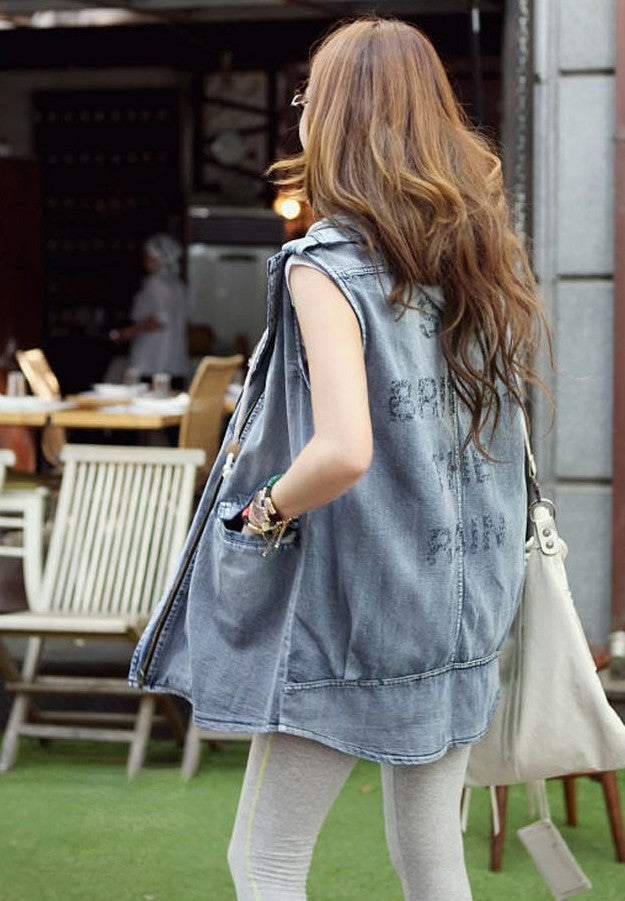 Smanicato in jeans Karla cappuccio in felpa dettaglio — Dream Shop