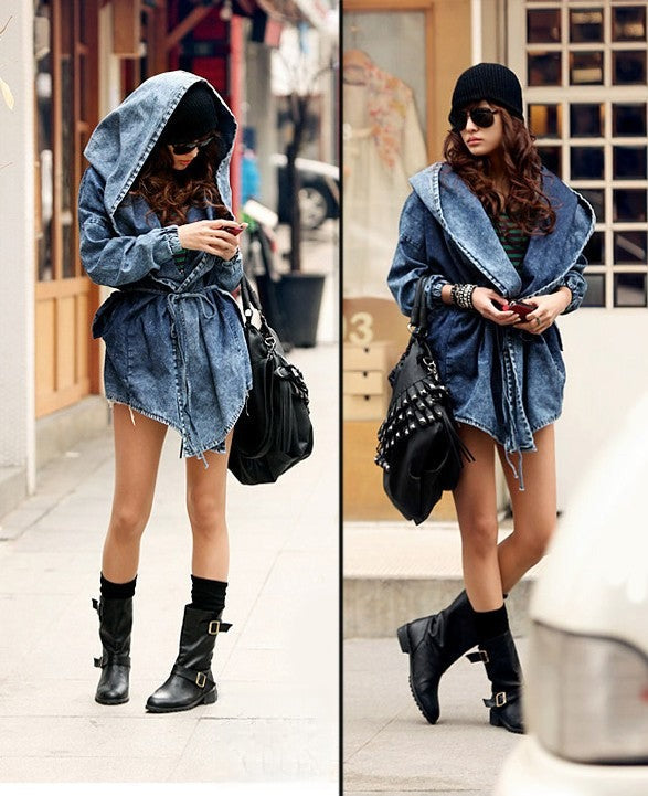 Trench in denim Jania Denim Blue con cappuccio - Dream Shop