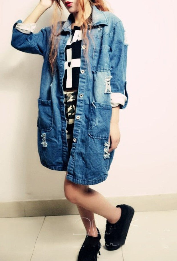 Trench Juk Denim vintage con strappi - Dream Shop