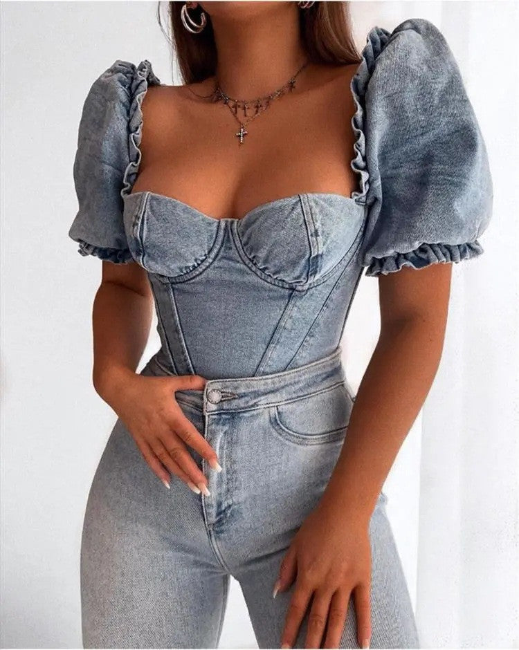 Toppino denim Mhary sbuffo