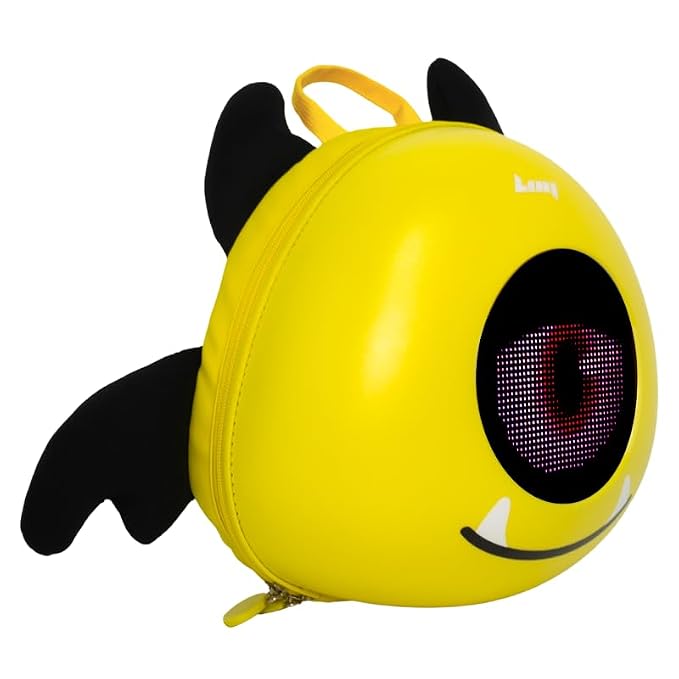 Zaino LED Angel Eye giallo vista tre quarti con display | Dream Shop