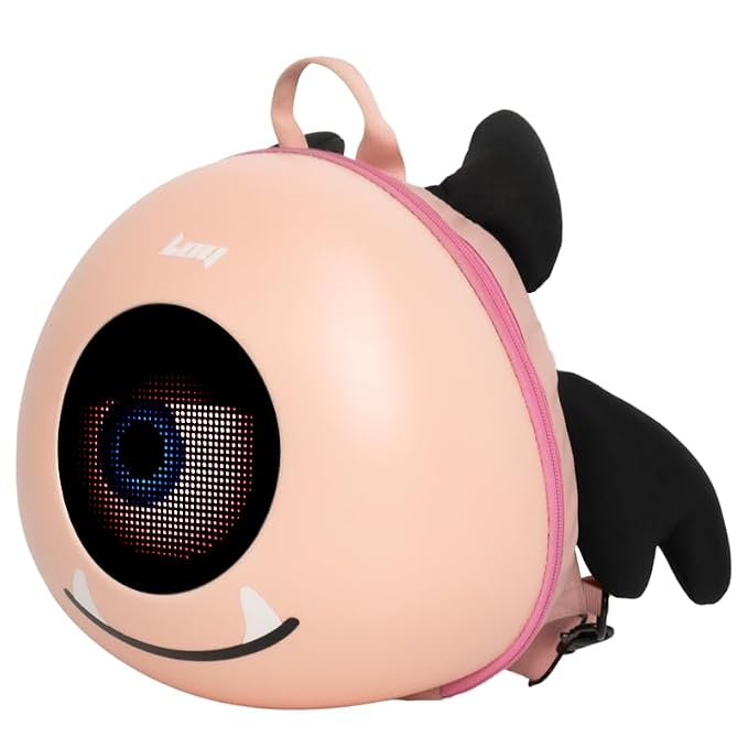 Zaino LED Angel Eye rosa vista tre quarti con ali laterali | Dream Shop