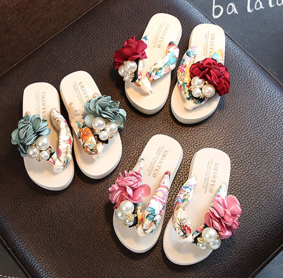 Infradito bambina gioiello perle rose bianco