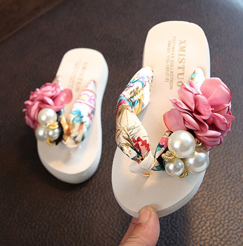 Infradito bambina gioiello perle rose bianco