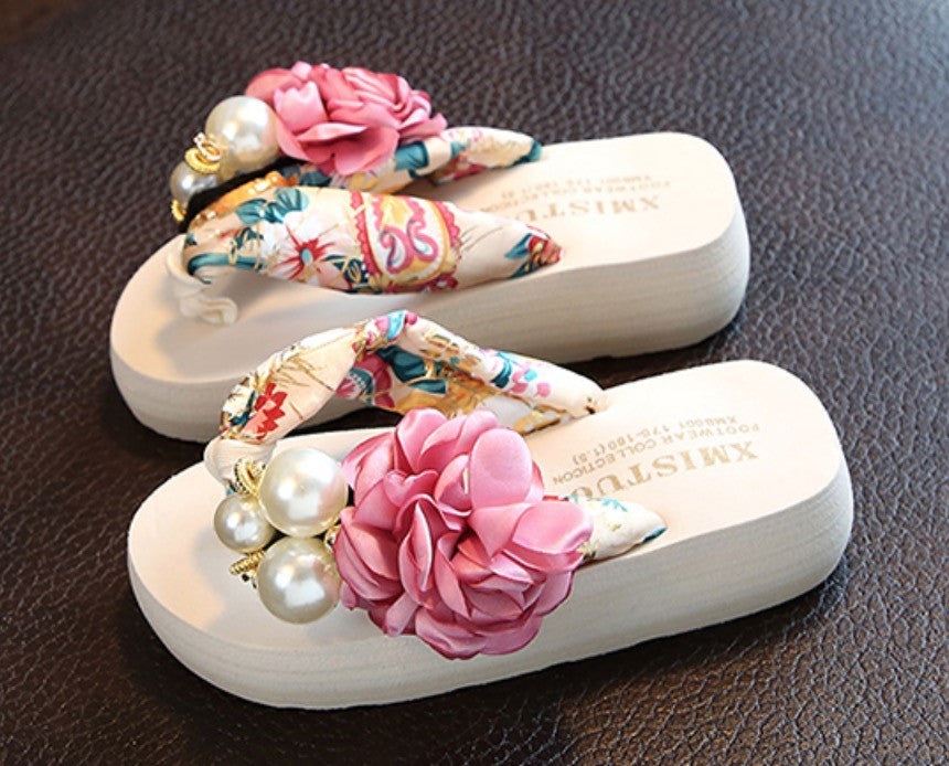 Infradito bambina gioiello perle rose bianco