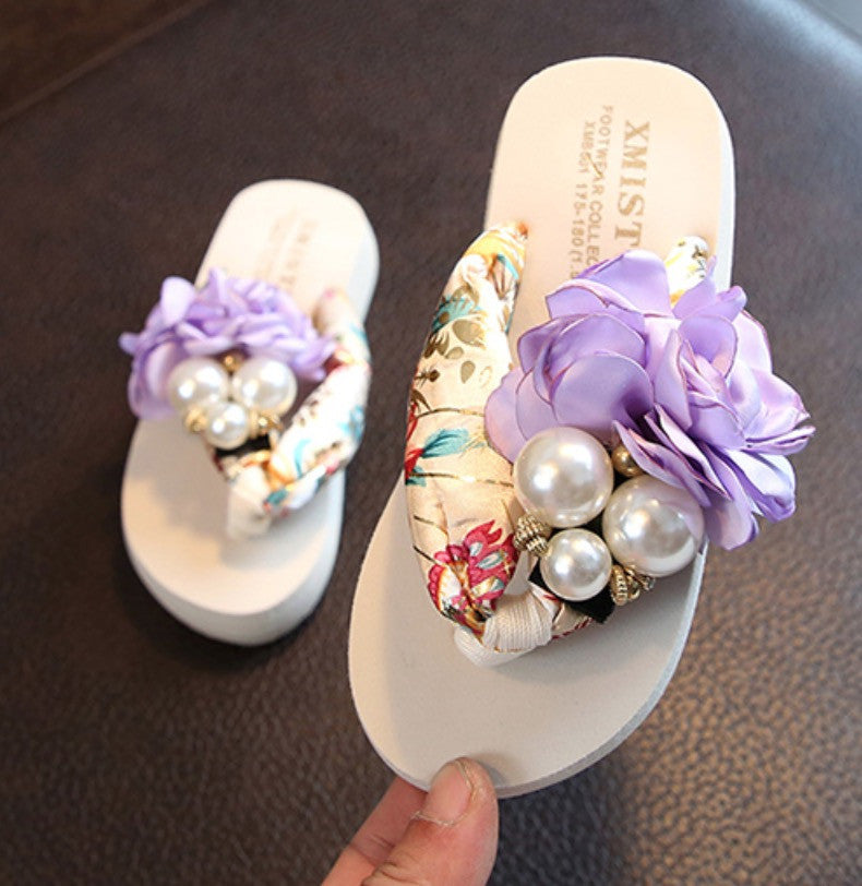 Infradito bambina gioiello perle rose bianco