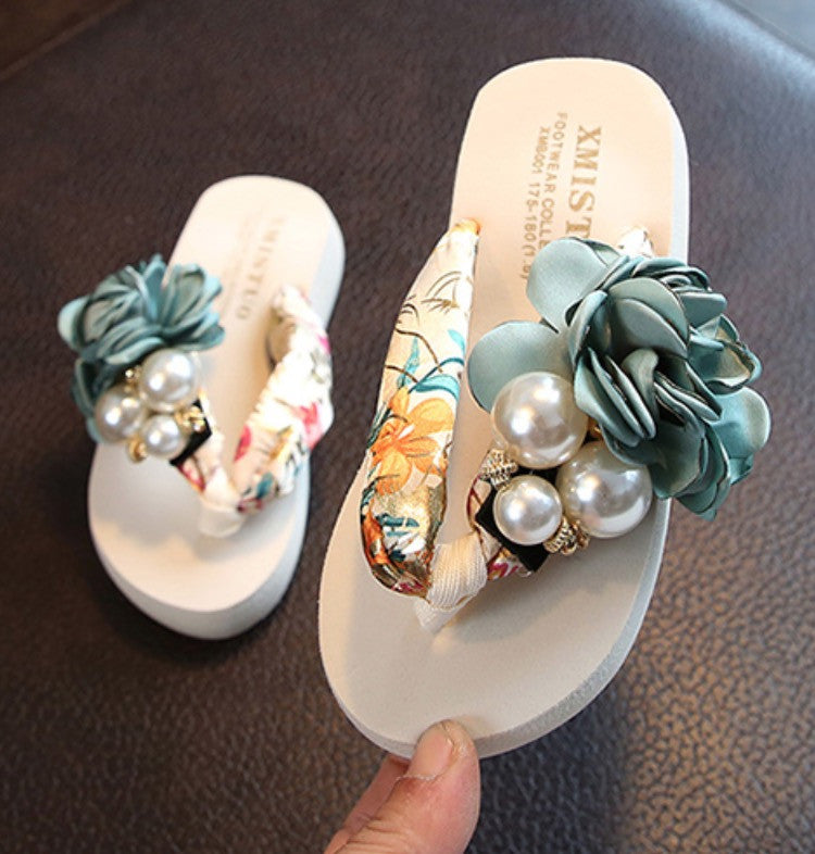 Infradito bambina gioiello perle rose bianco