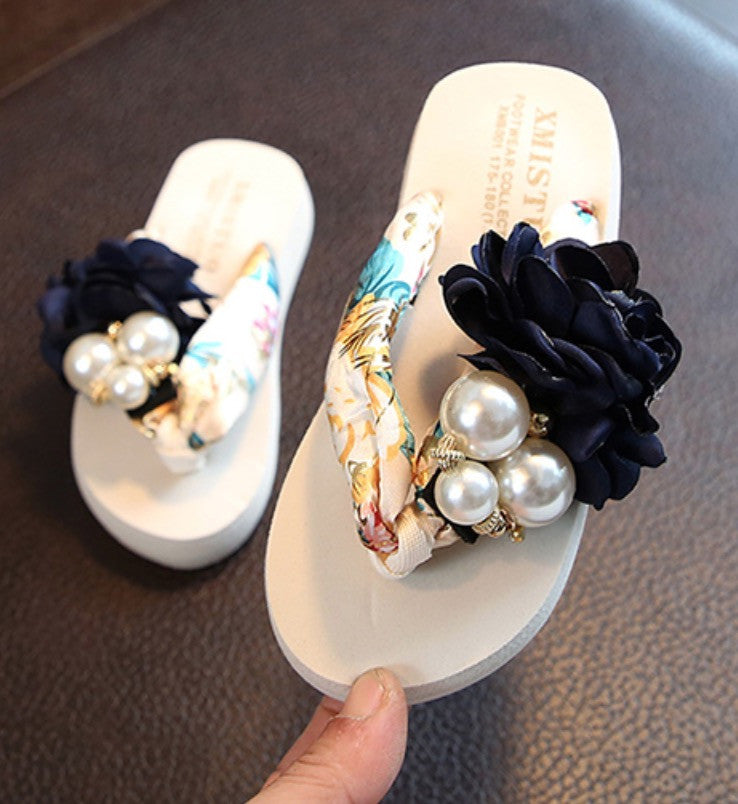 Infradito bambina gioiello perle rose bianco