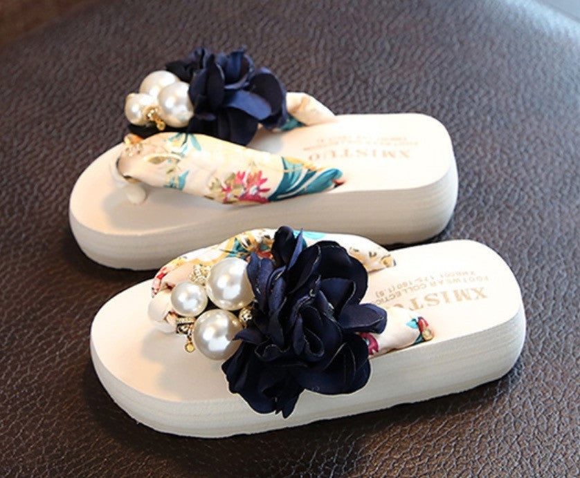 Infradito bambina gioiello perle rose bianco