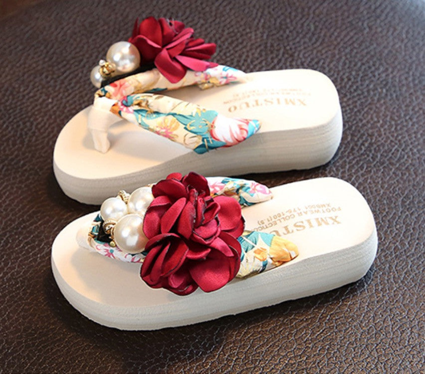 Infradito bambina gioiello perle rose bianco