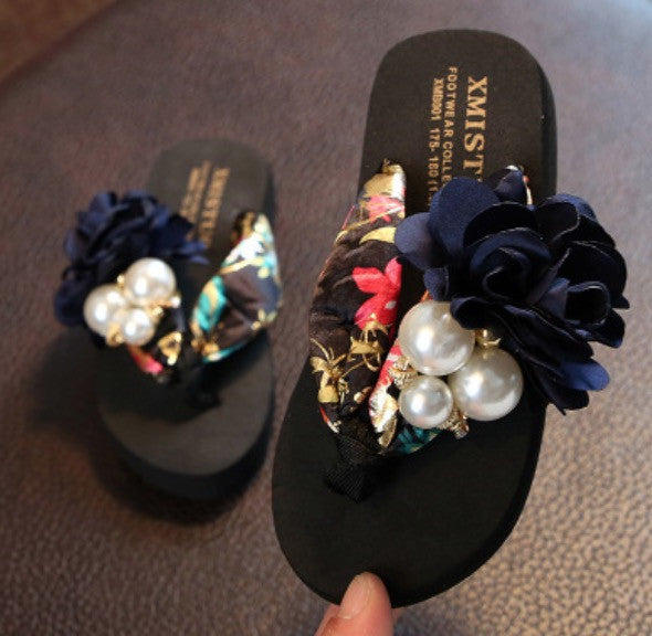 Infradito donna-bambina gioiello perle rose bianco